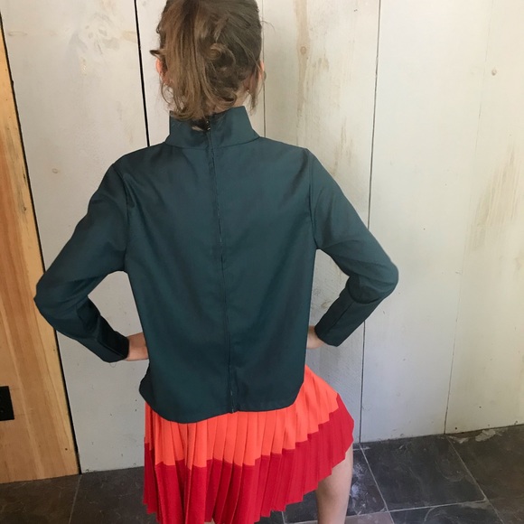 New! AVA & LU 12 yr Green/Blue Mock Neck Blouse - Picture 3 of 5